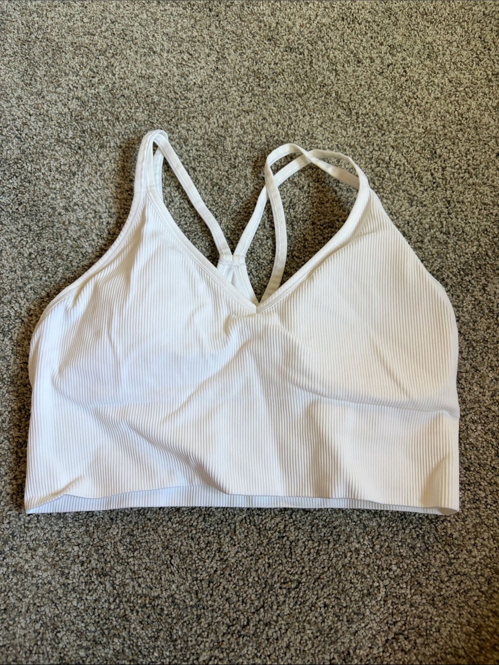 DSG White Ribbed V-Neck Bralette with Strappy Back Detail